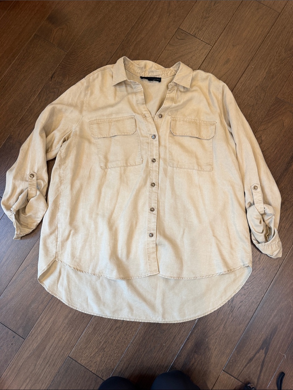 Jane & Delancey Khaki Button Down Shirt Size Large - C73-037